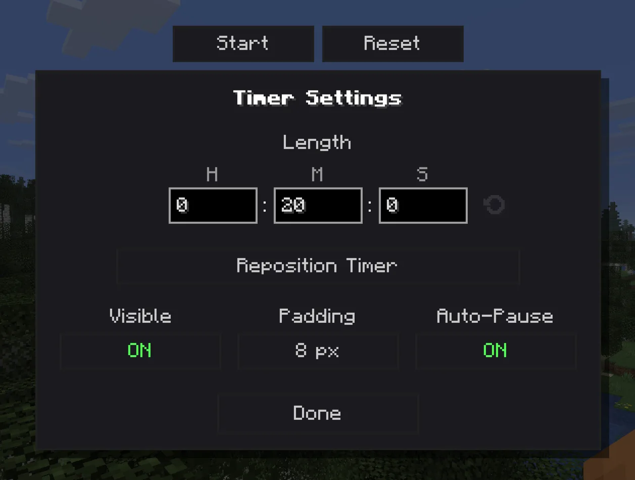 Меню настроек мода A Simple Timer
