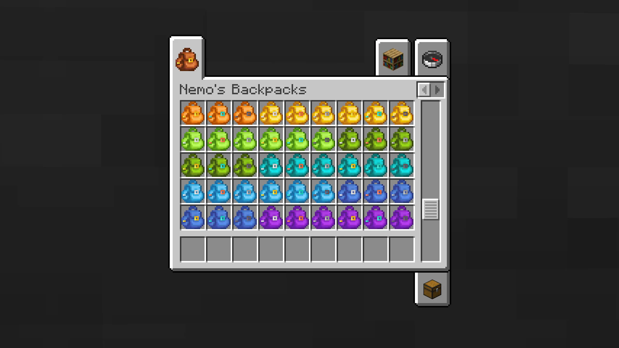 Иконки различных рюкзаков из мода Nemo's Backpacks.