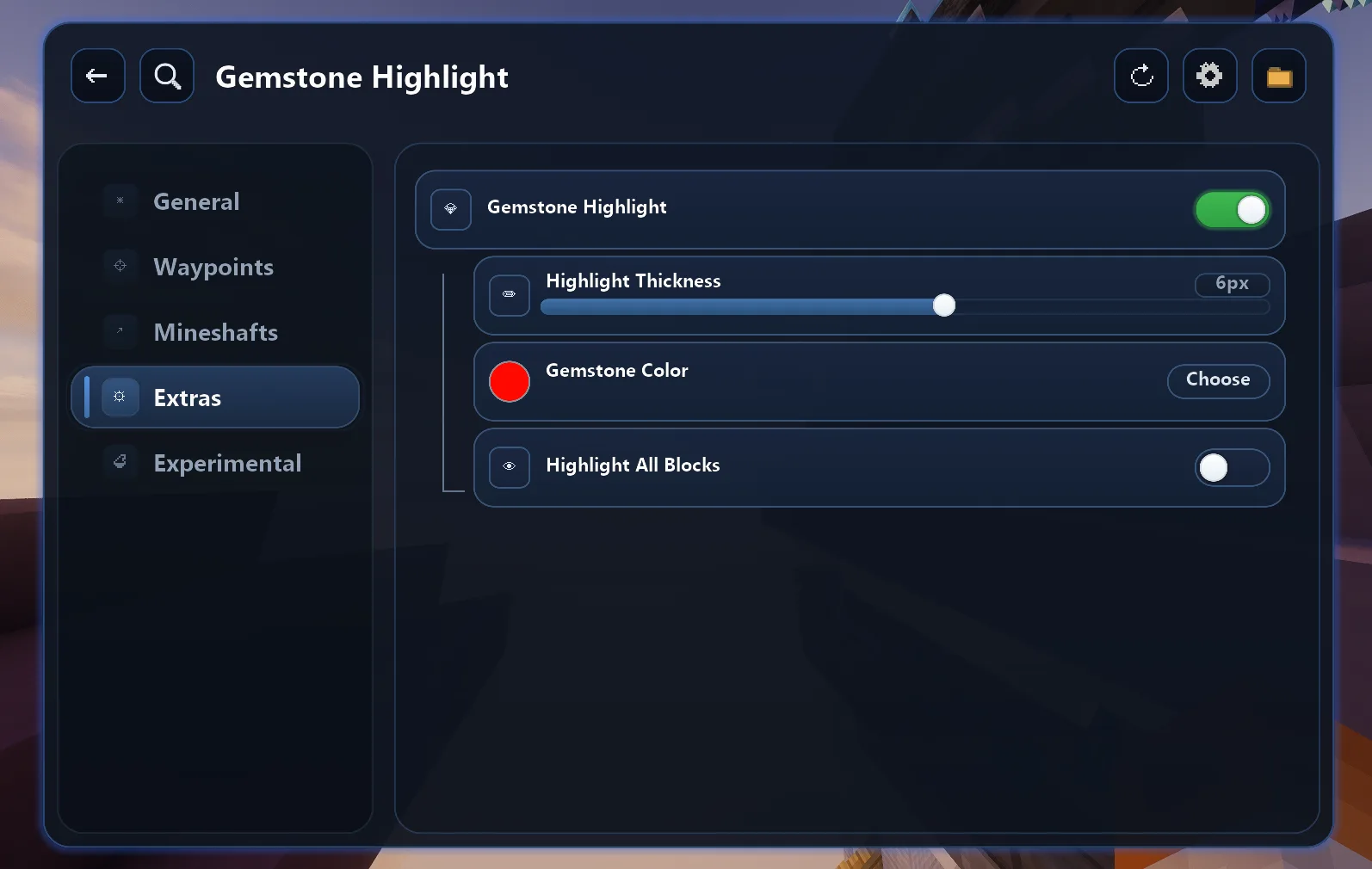 Окно дополнительных настроек графического интерфейса мода Jeff's Mining Utils.