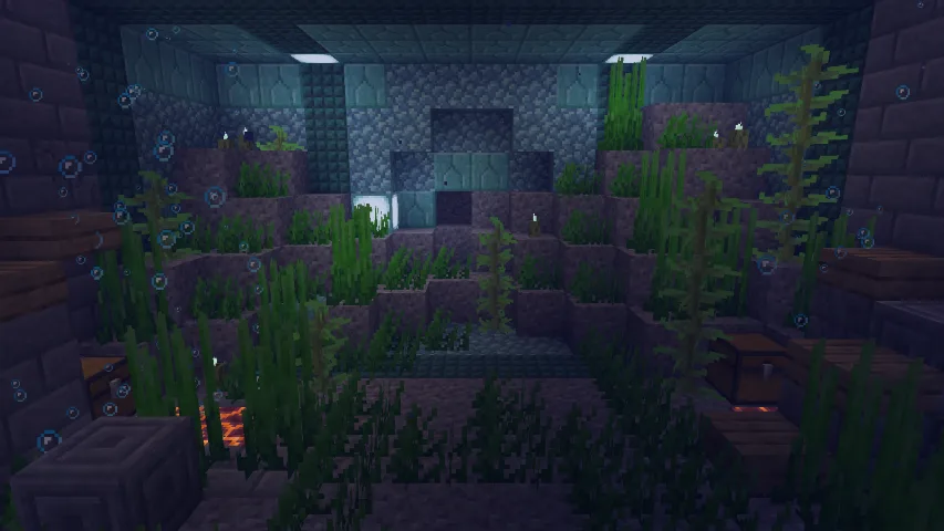 Minecraft-проект Glowing: подводный ландшафт в биоме холодного океана.