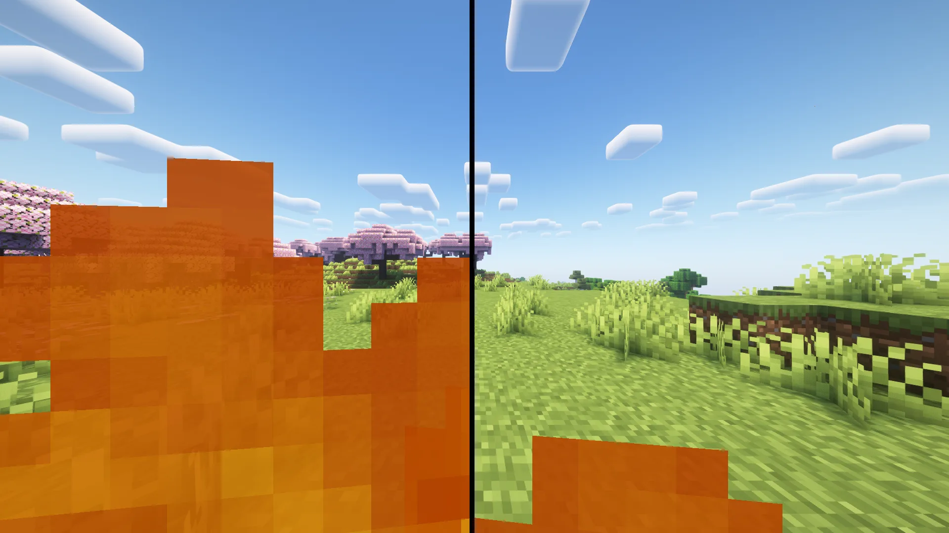 Сравнение текстур огня в ресурс-паке Small fire - Remastered: стандартный вариант и измененный.