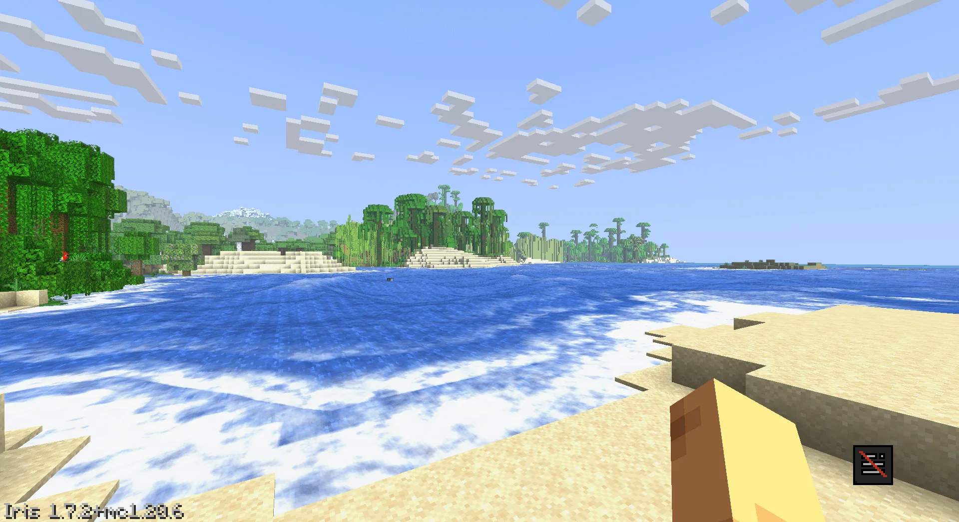 С шейдерами Pegasus пляжные волны выглядят как в ванильной версии Minecraft.