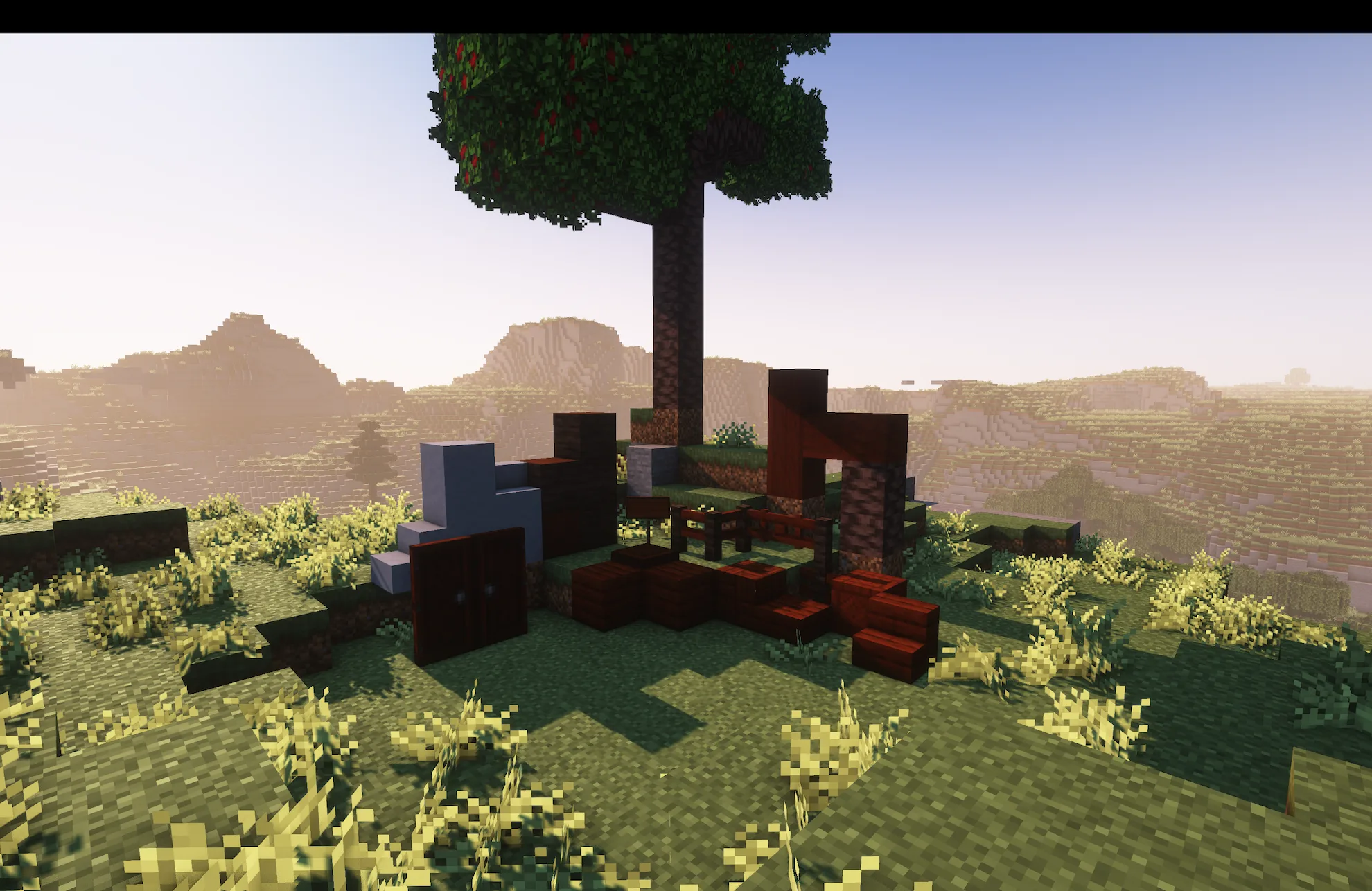 Строительные блоки из вишневого дерева и глины на фоне старого вишневого дерева из мода [Let's Do] Vinery.