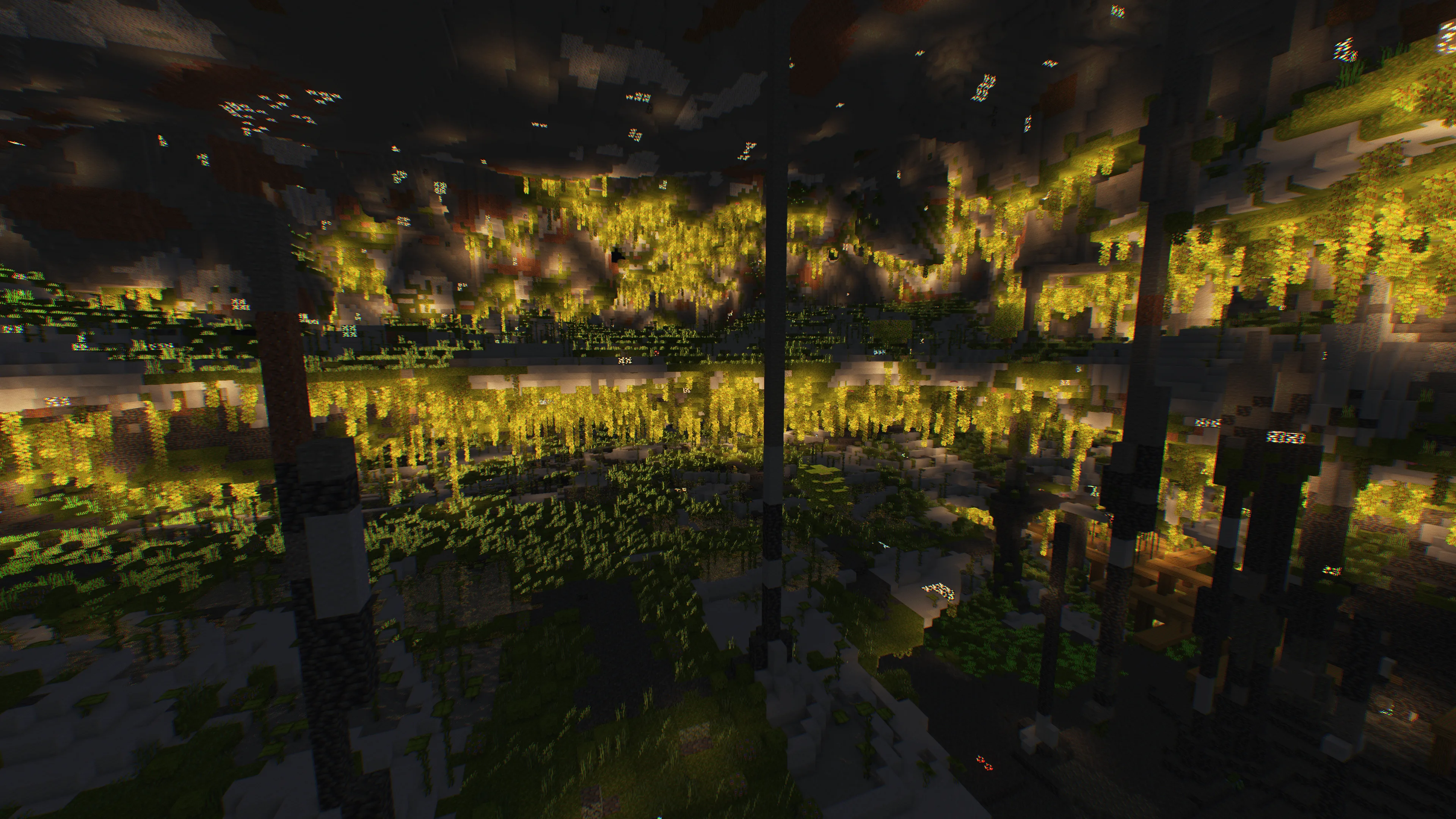 Пышная пещера с ресурсами Emissive Ores и шейдерами MakeUp - Ultra Fast.