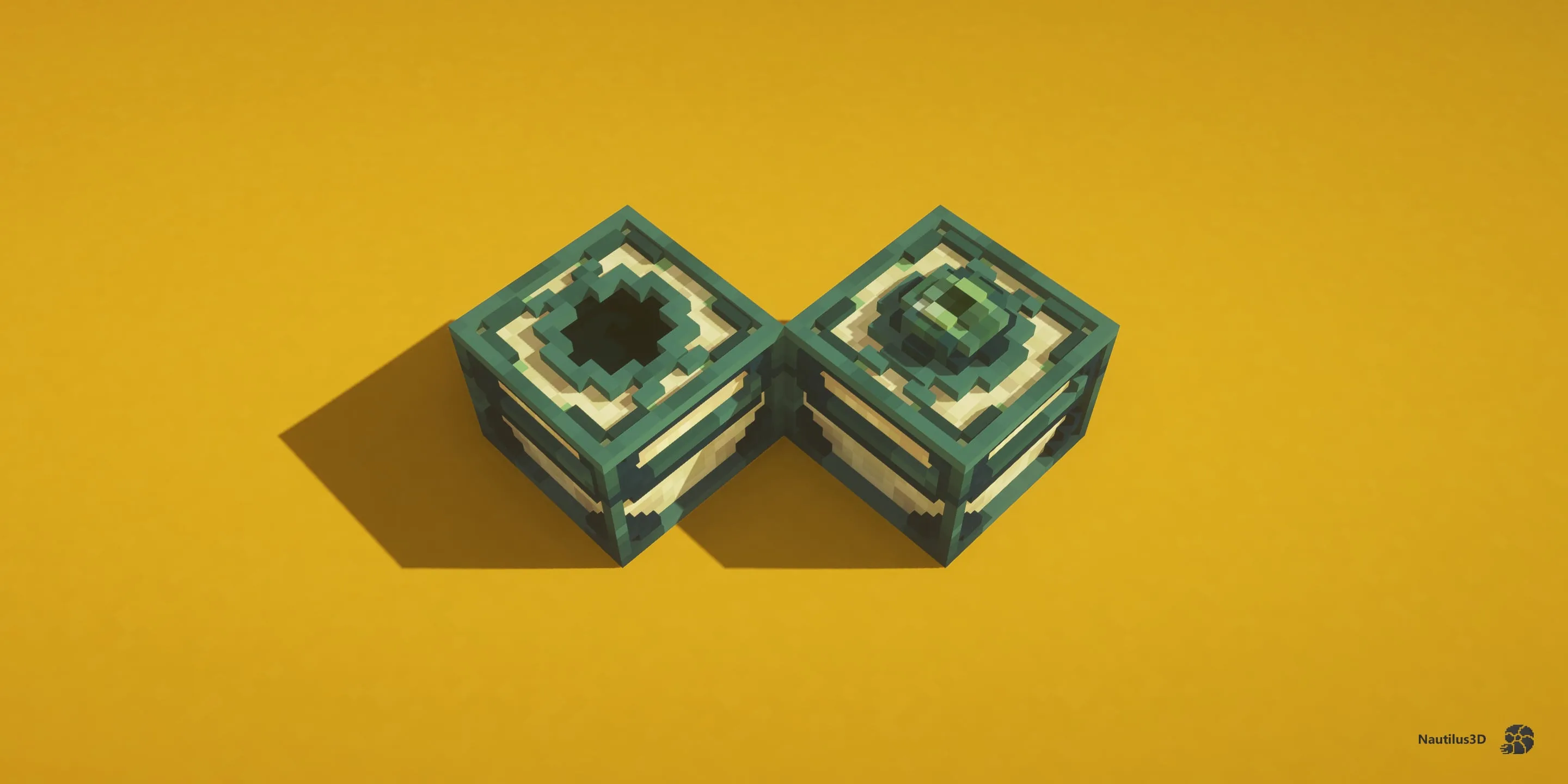 3D-модель рамки портала Края в стиле Minecraft.