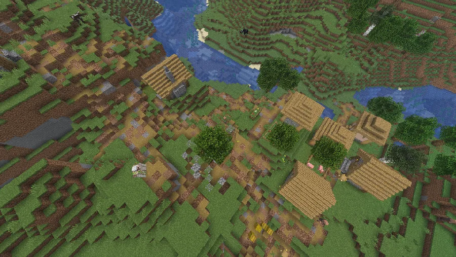 Деревня в стиле Minecraft Vanilla с установленным ресурс-паком Variable Paths.