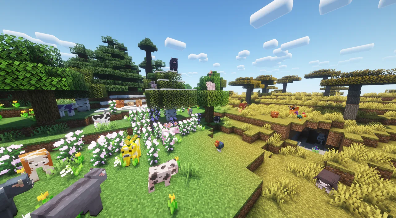 Игровой интерфейс Minecraft с демонстрацией новых вариантов животных в обновлении Undopia Patch 2.0.4.