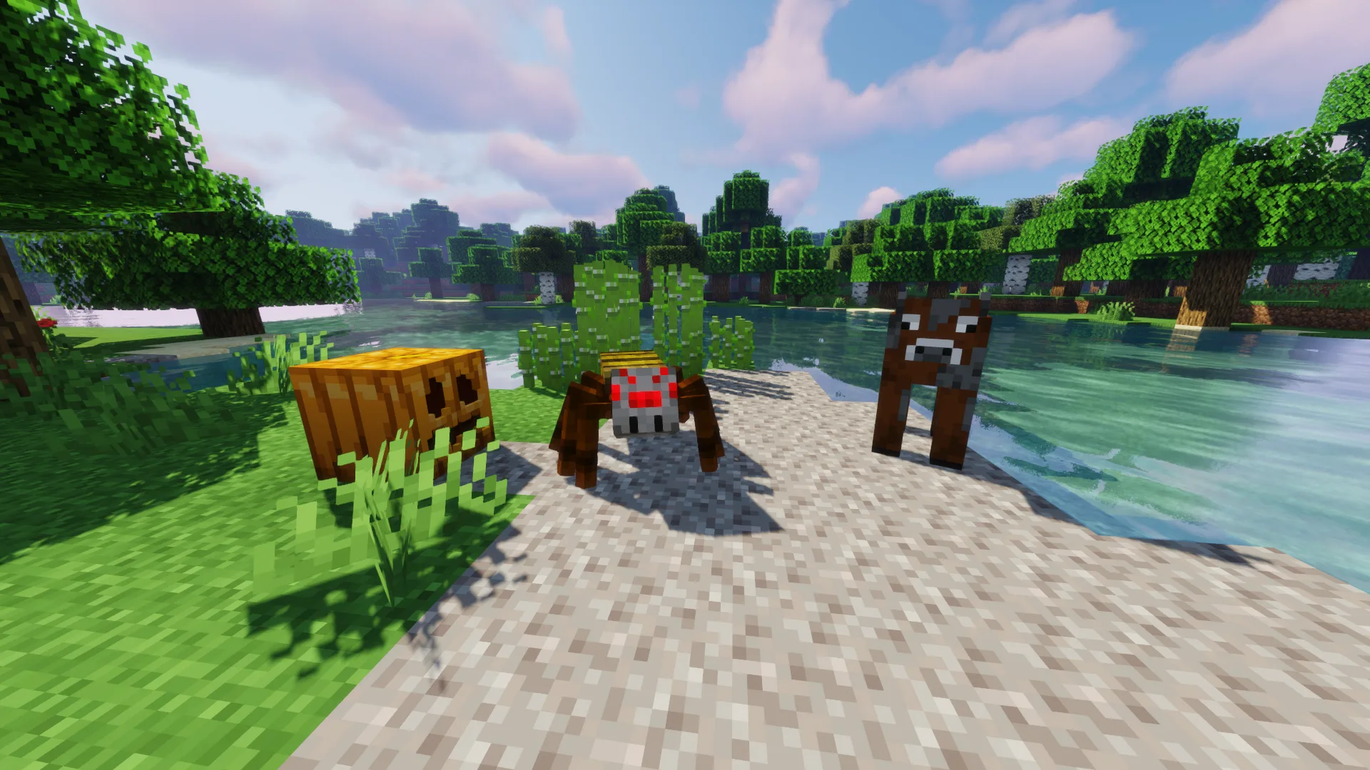 3D-модели тыквы и сахарного тростника, а также новые текстуры коровы и паука в Minecraft.