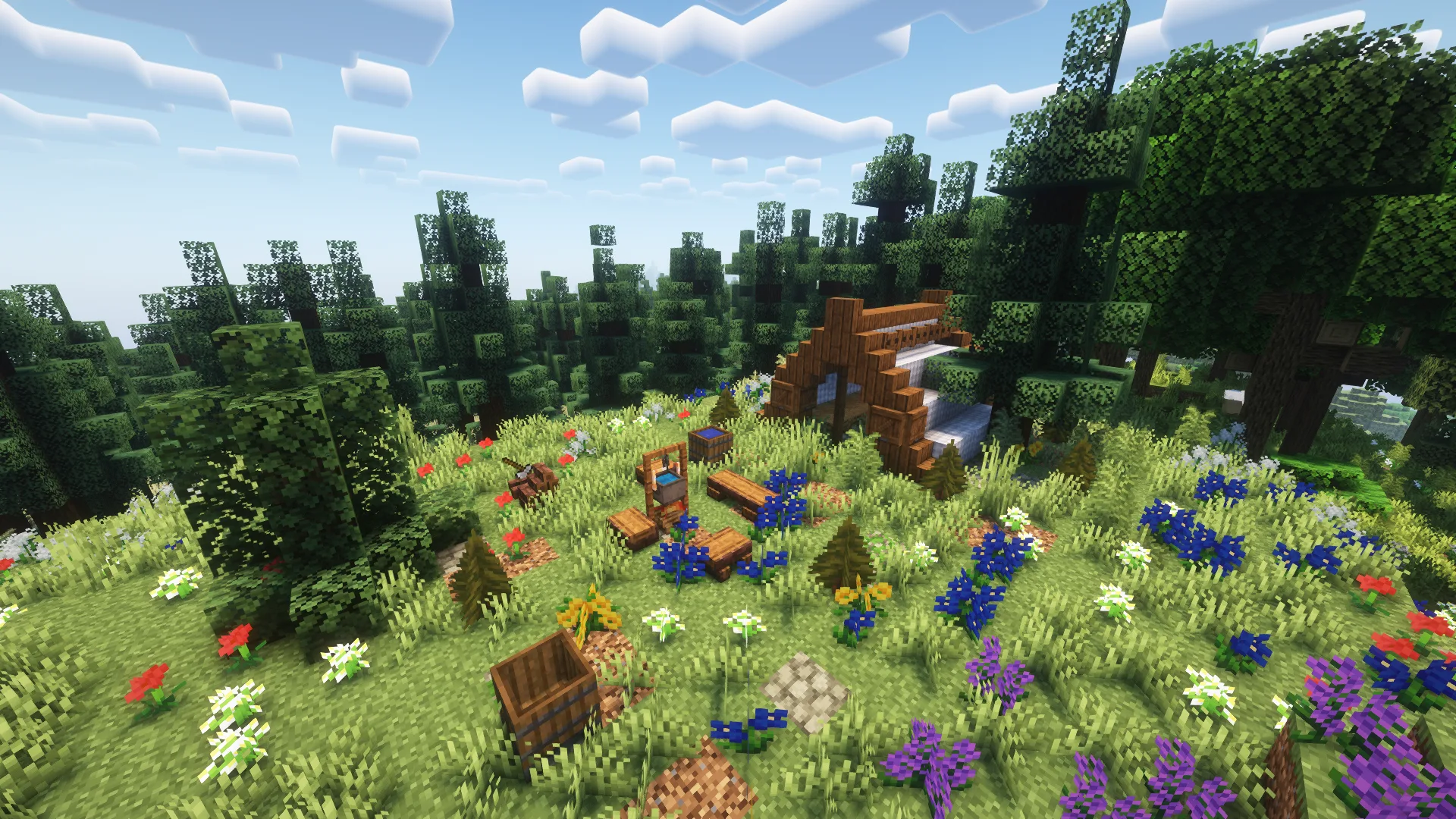 Лагерь разбойников из мода Let's Do Addon Structures в Minecraft.