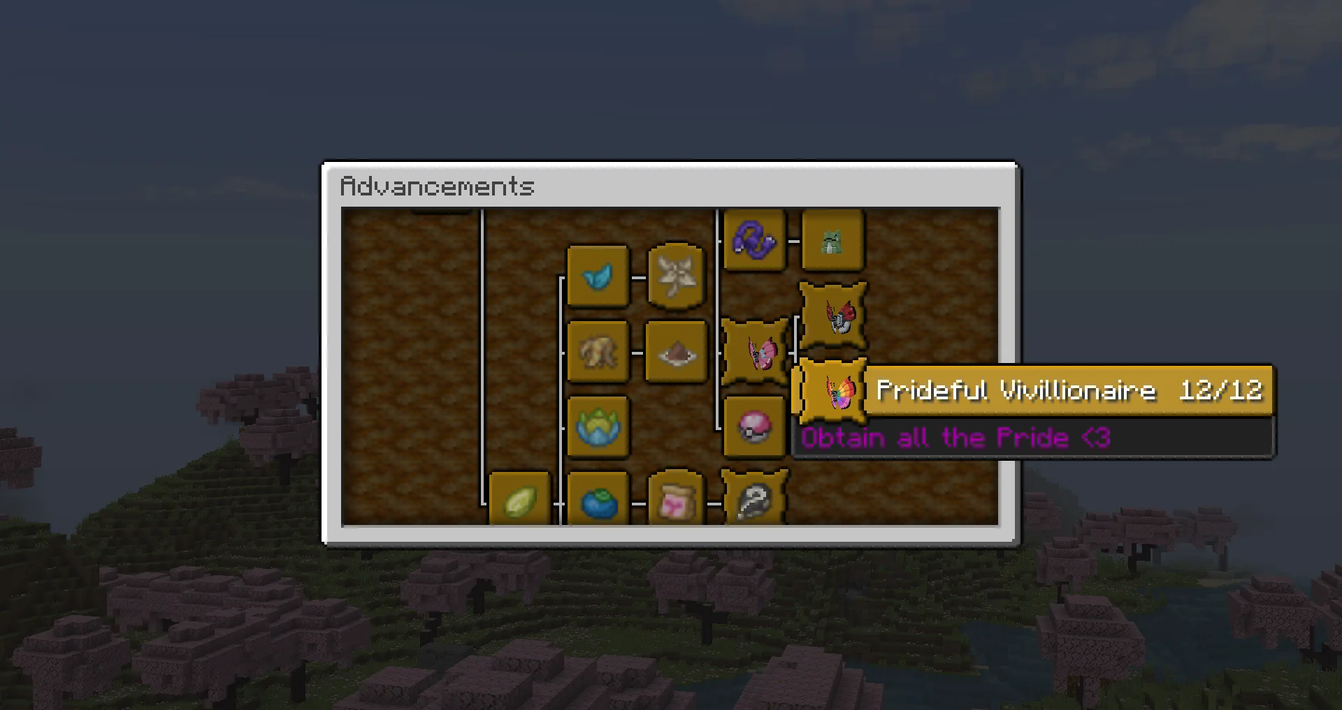 Игровое достижение с узором Вивильона в моде Cobblemon.