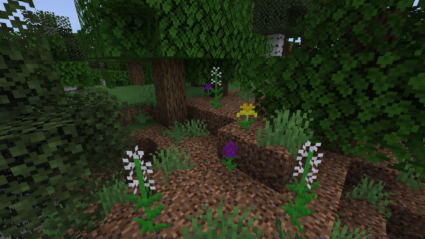 Скриншот бета-версии 0.9.20 мода Nature Mod с обновленной генерацией лесов и новой растительностью.