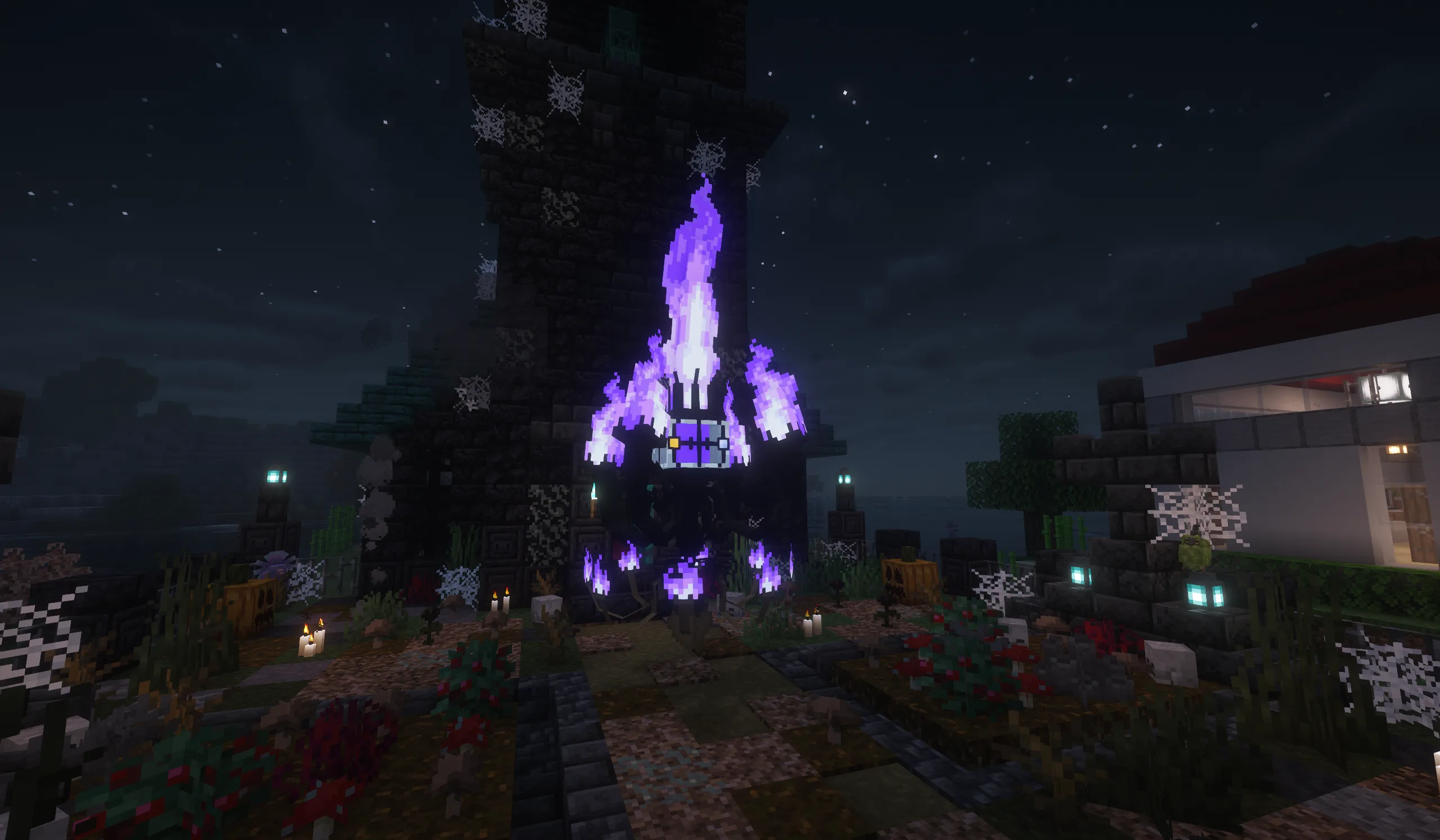 Гигантская постройка покемона Шанделюр в Minecraft.