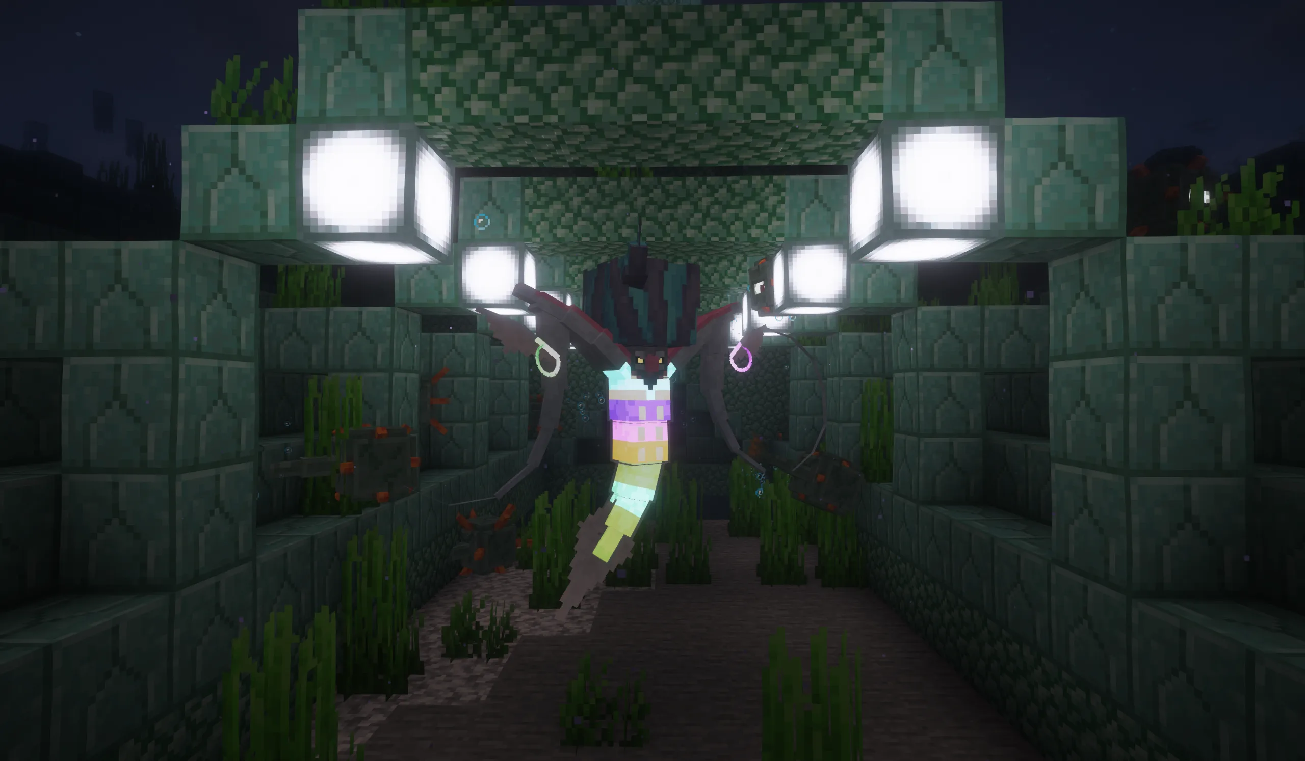 Постройка покемона Маламар в стиле пиксель-арт в Minecraft.