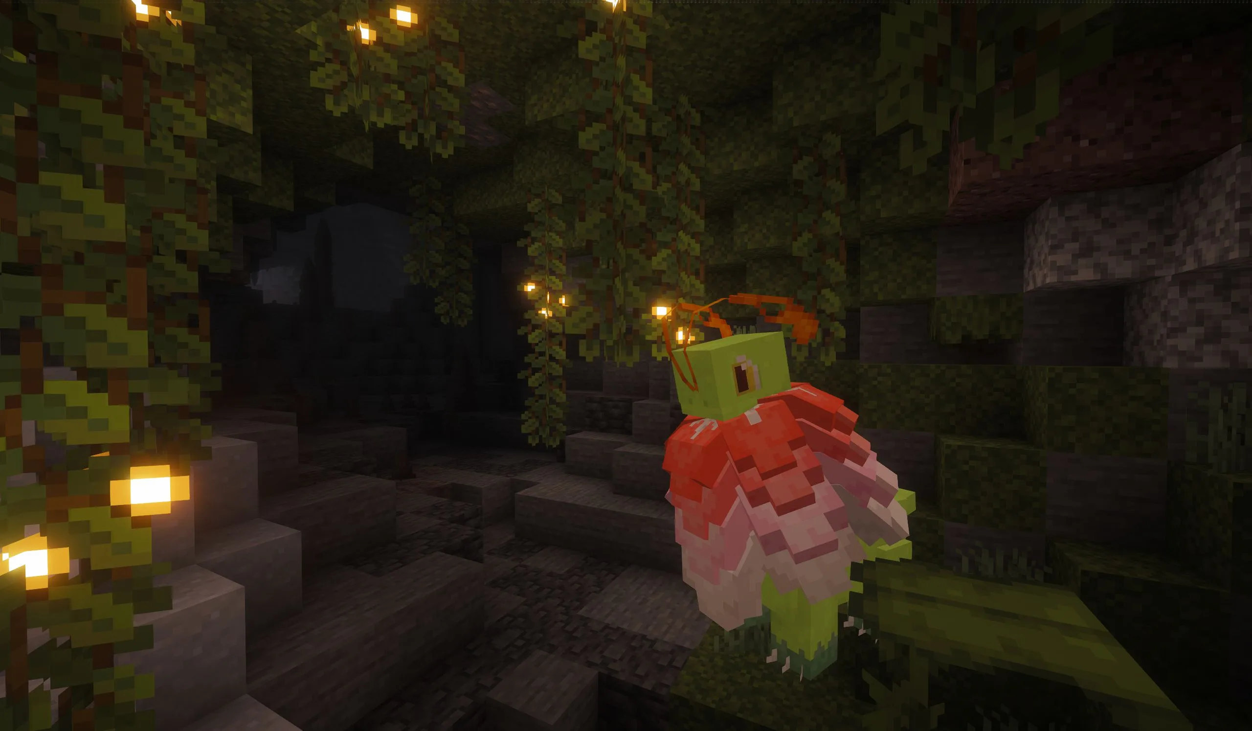 Пиксель-арт Меганиума из блоков Minecraft.