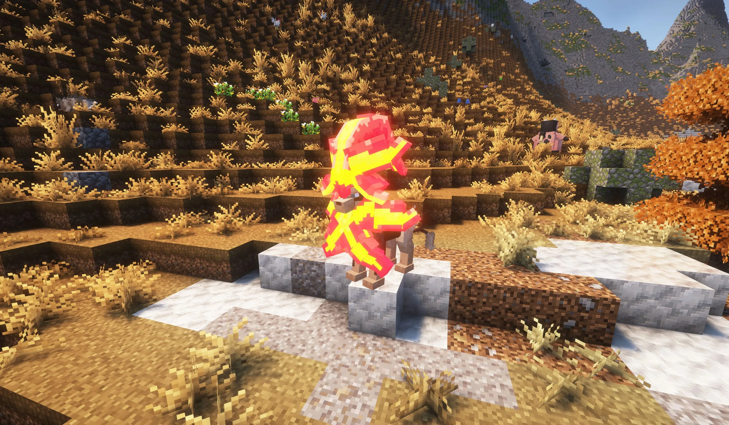 Пиксель-арт покемона Пироара в стиле Minecraft.