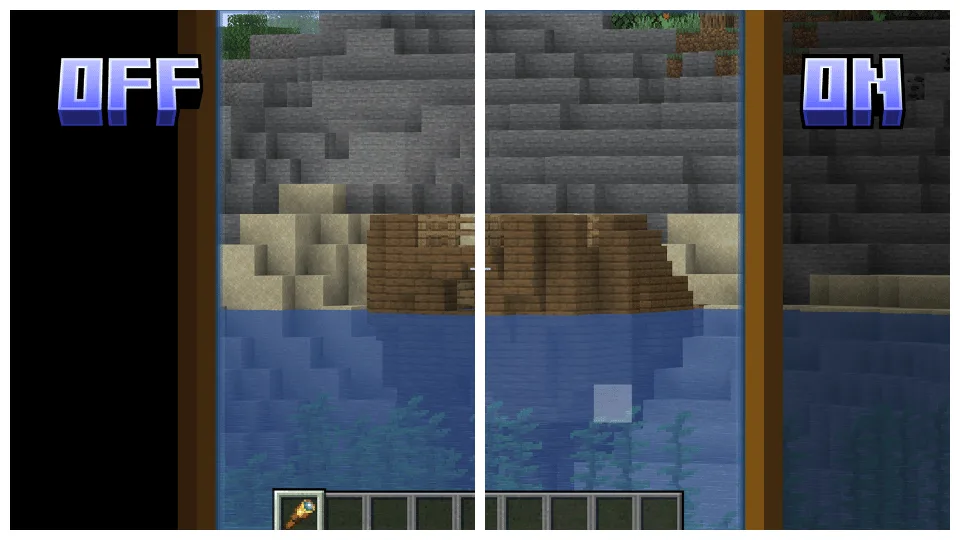 Сравнение обзора через подзорную трубу в Minecraft.