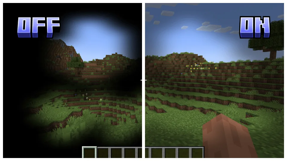 Сравнение вида от первого лица с тыквой на голове и без неё в проекте Clearview.