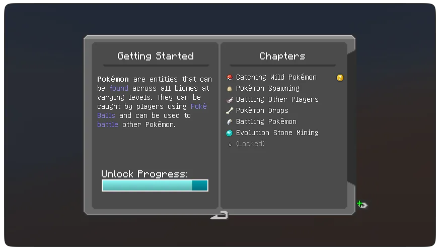 Страница обучения в Cobblepedia для мода Cobblemon.