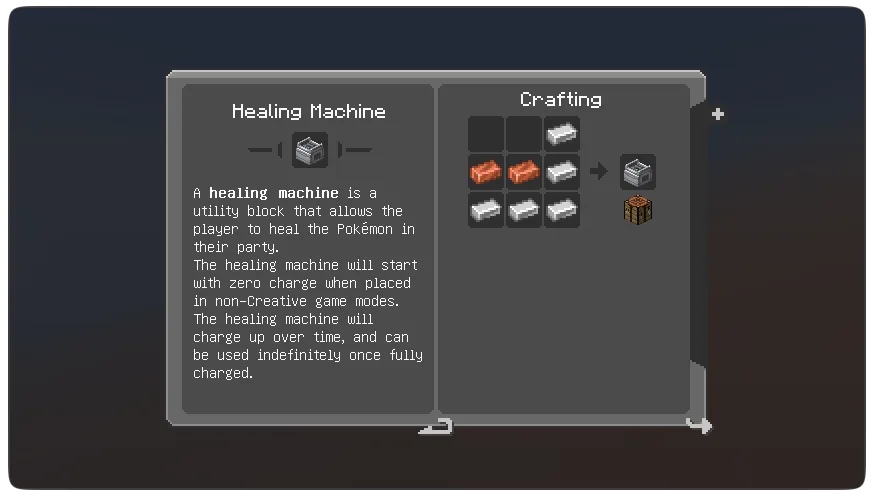 Интерфейс рецептов в моде Cobblepedia для Cobblemon.