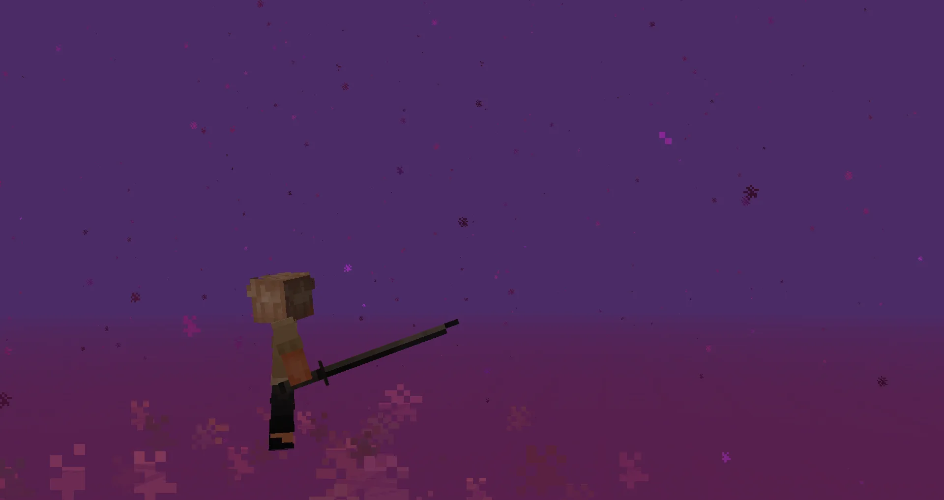 Игрок использует суперспособности для перемещения между измерениями в Minecraft.