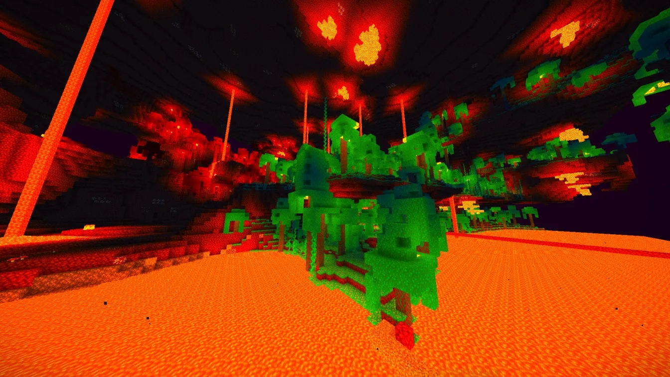 Nether Lite: адский пейзаж с лавой и огнем.