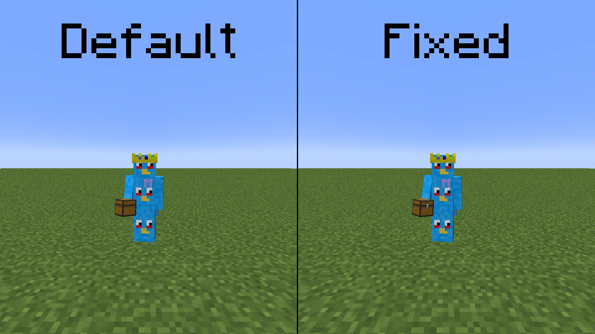 Ресурс-пак Consistent Held Items: персонаж держит сундуки в руках в режиме от третьего лица.