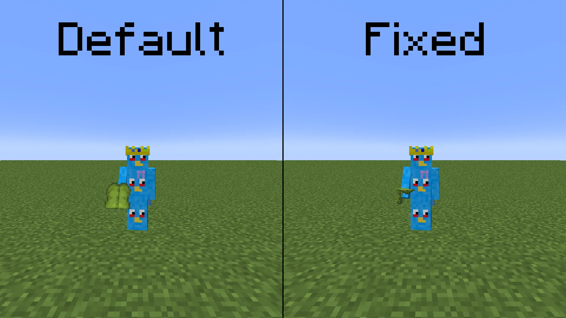 Ресурс-пак Consistent Held Items: отображение большого листа (dripleaf) в руках персонажа от третьего лица.