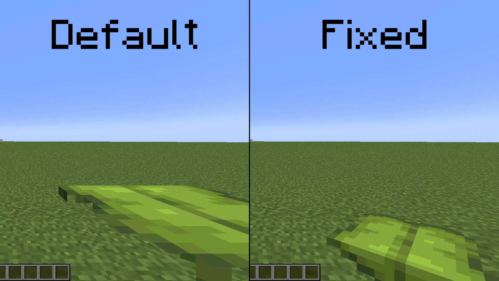 Вид на большой лист дриплифа в режиме от первого лица в Minecraft.