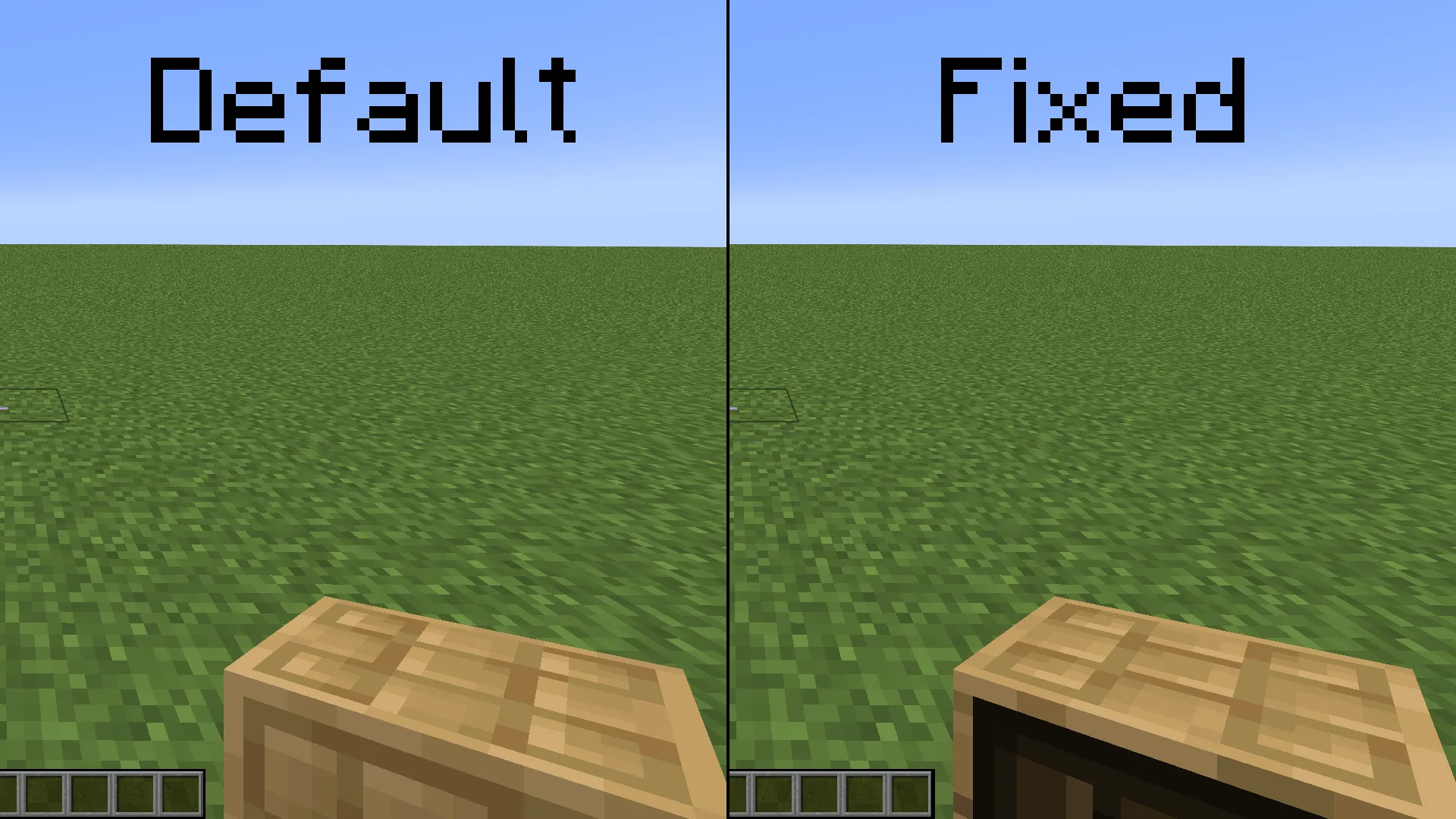 Вид от первого лица на резную книжную полку в ресурс-паке Consistent Held Items.