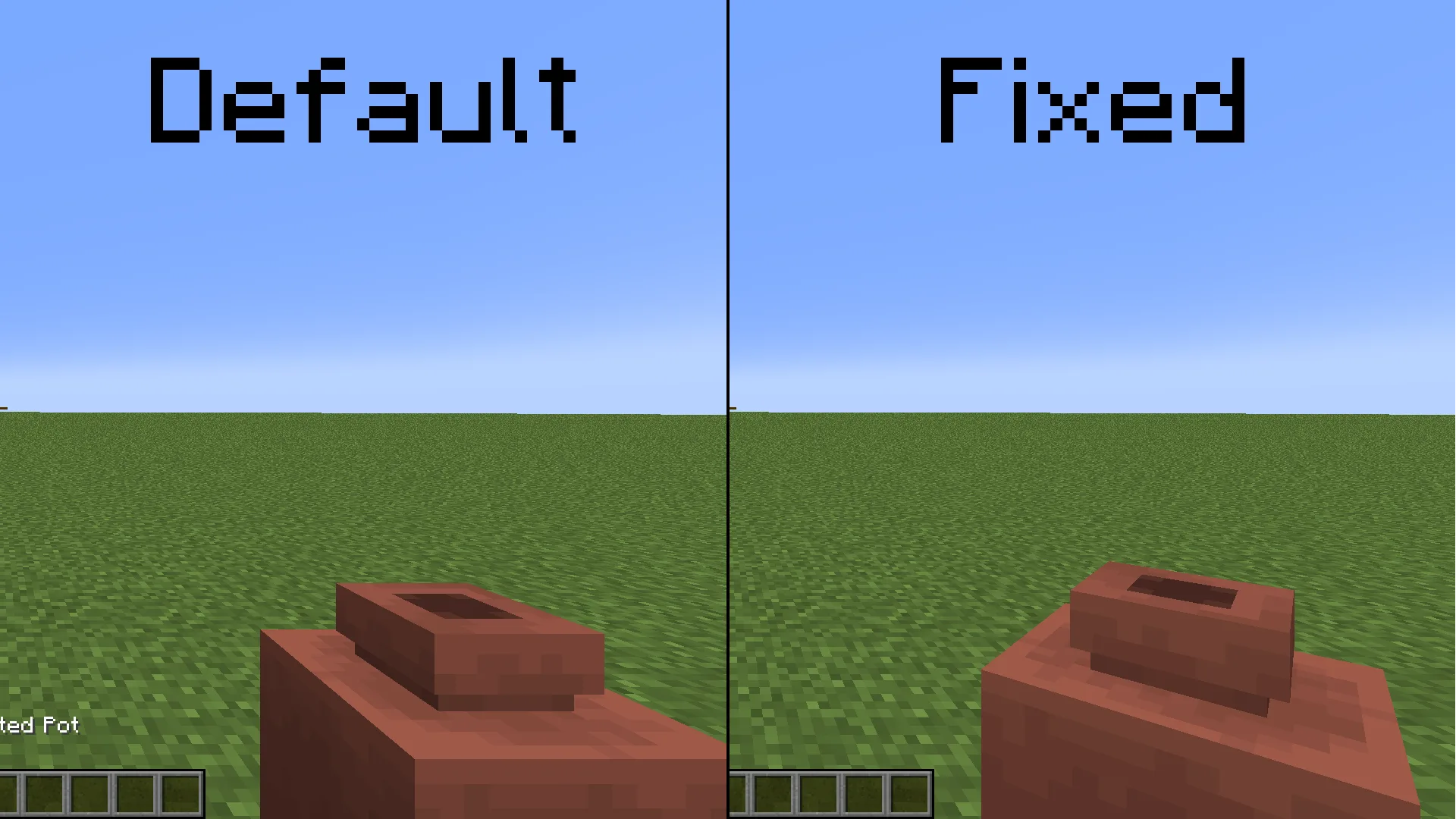 Декорированный горшок в руках игрока от первого лица в ресурс-паке Consistent Held Items.