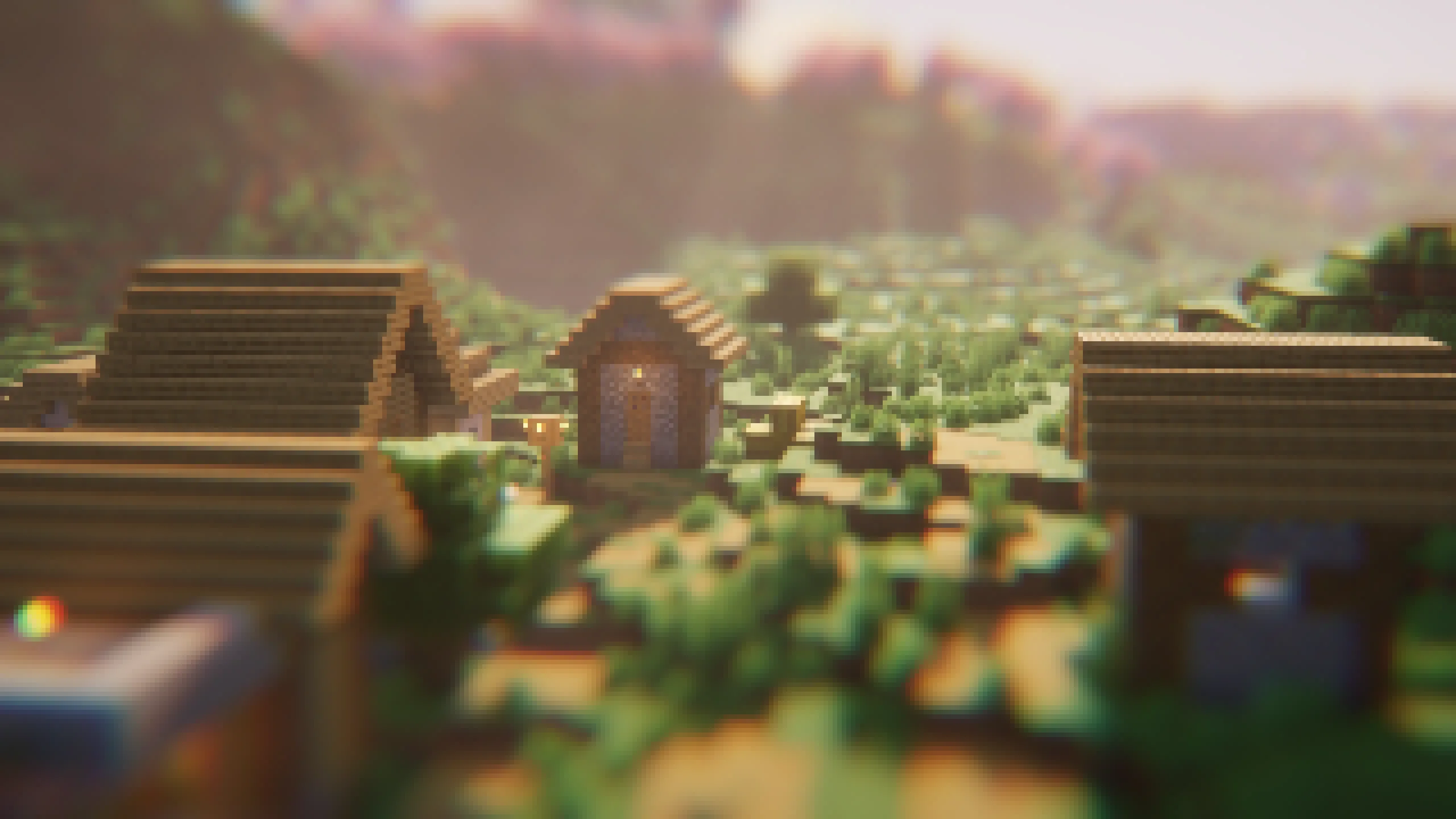 Деревня в Minecraft с шейдерами PixelCraft.