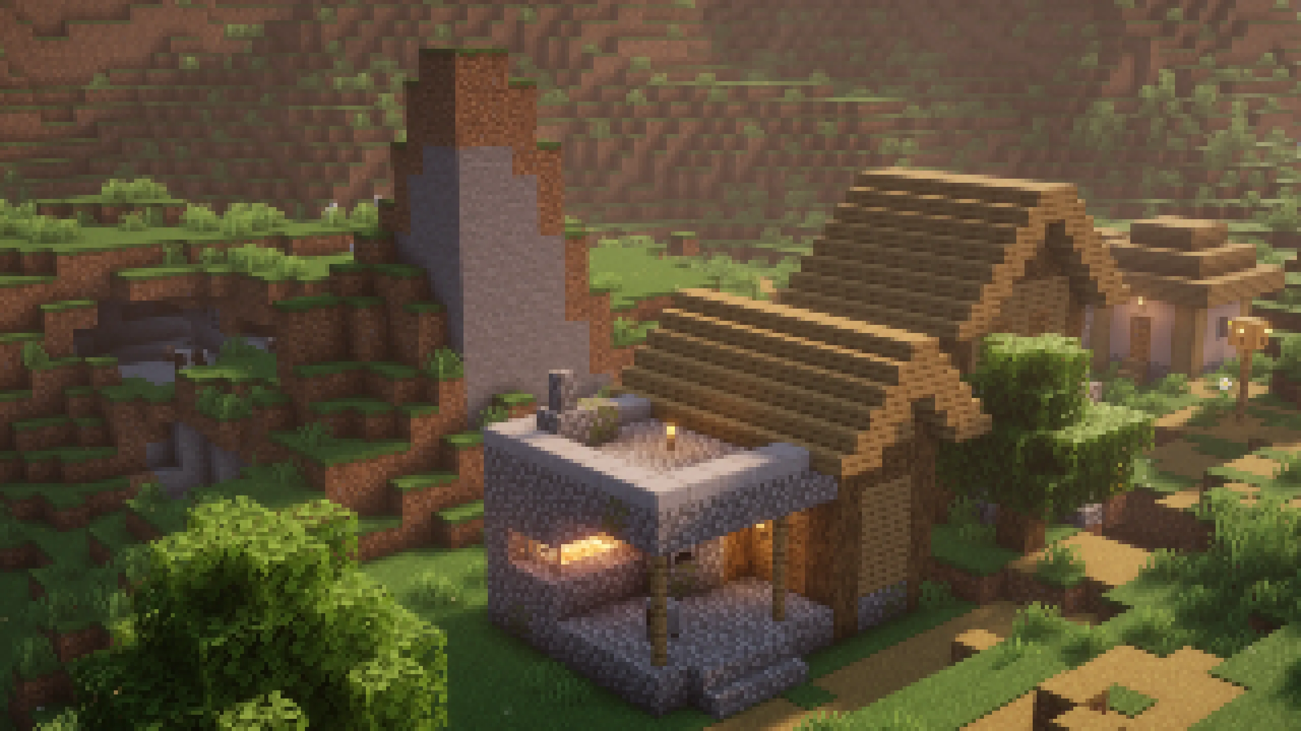 Деревня в Minecraft с шейдерами PixelCraft.