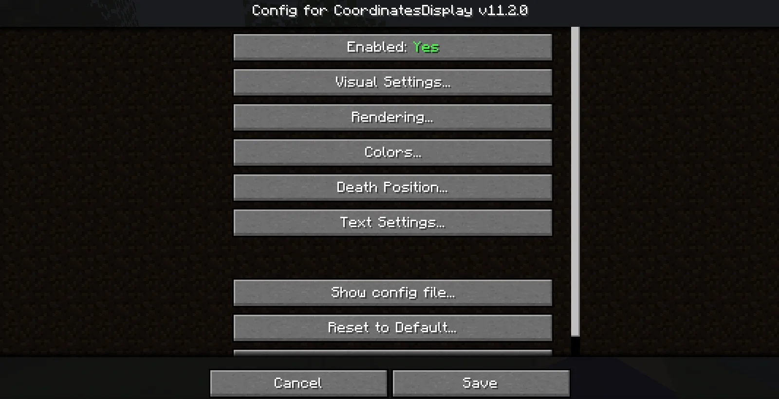 Config screen