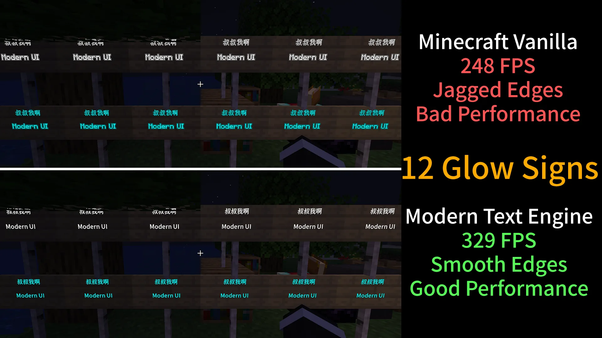 Интерфейс Minecraft с неоновыми табличками, работающий быстрее стандартного.