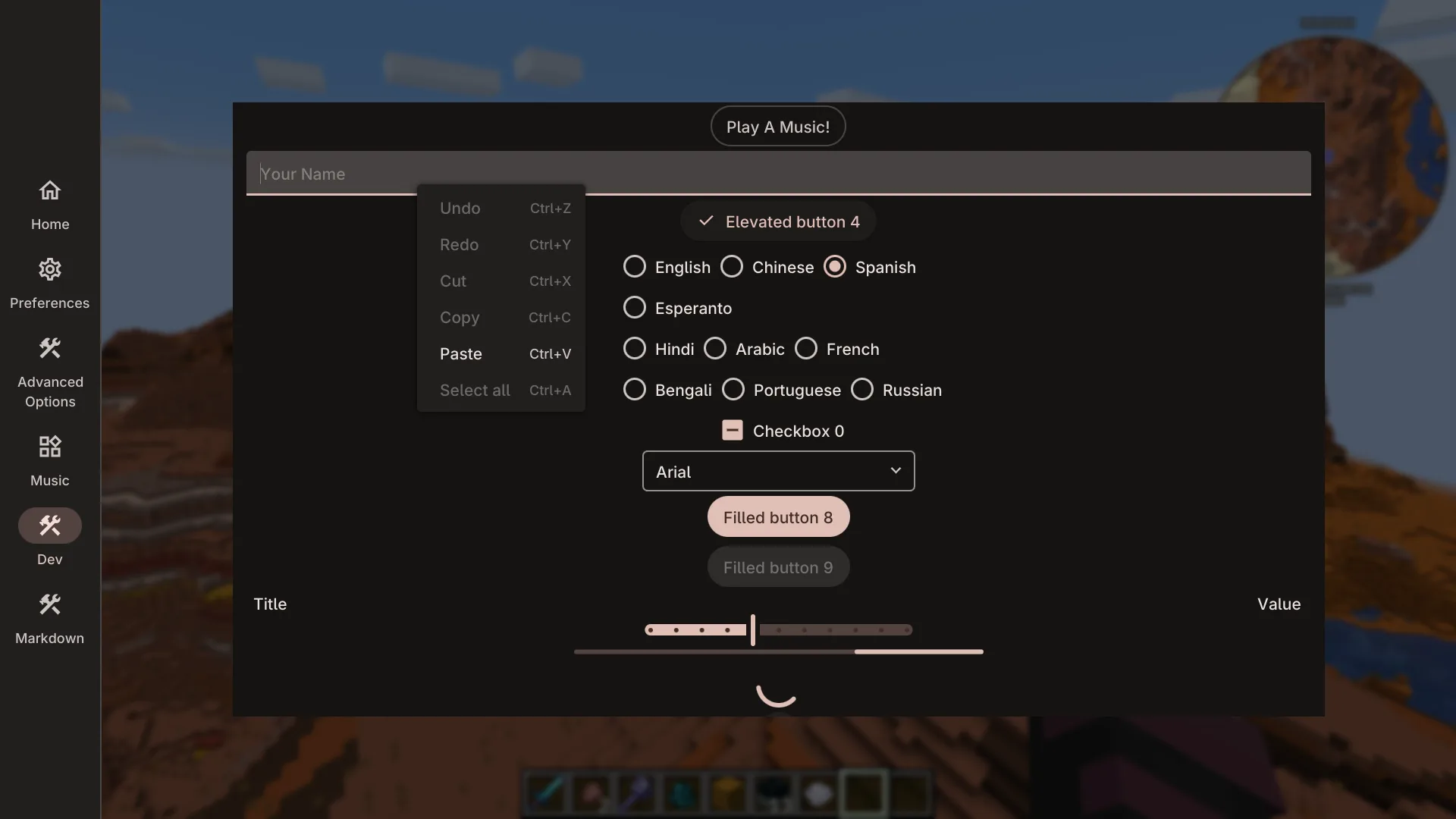 Интерфейс компонентов проекта Modern UI.