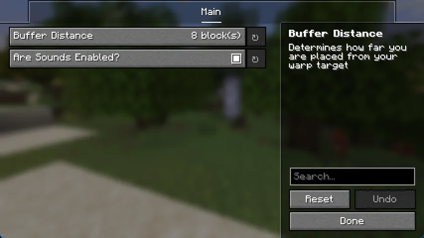 Меню настроек мода Warp-To-Crosshair