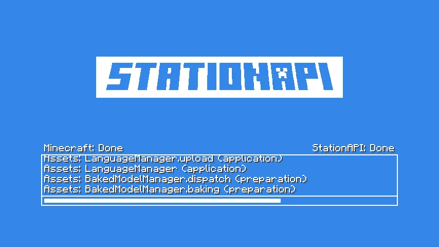 Экран загрузки мода StationAPI в Minecraft.