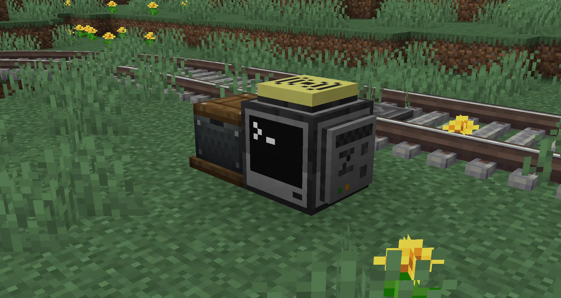 Компьютер ComputerCraft с подключенным Wake Node рядом с железнодорожной станцией Create