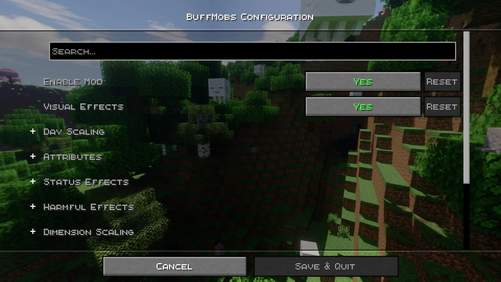 Меню конфигурации мода Buff Mobs в Fabric ModMenu
