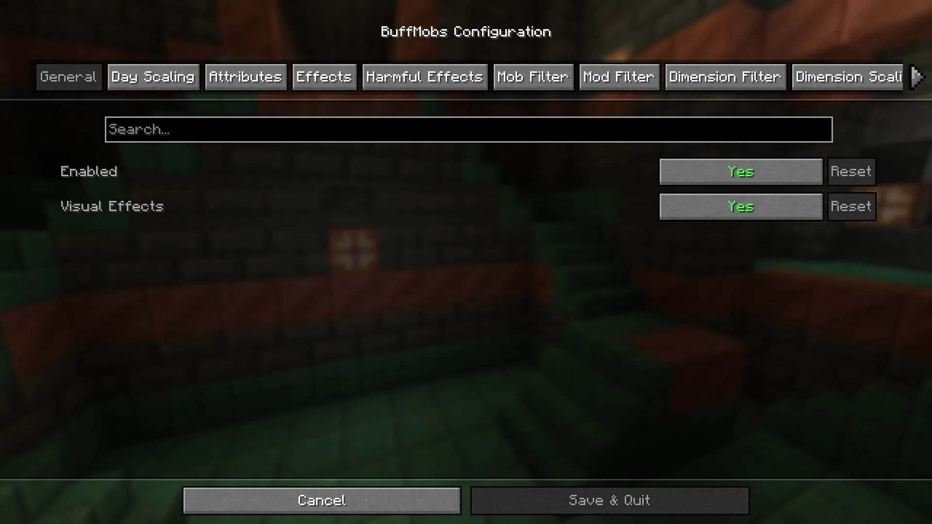 Меню конфигурации мода Buff Mobs в Fabric ModMenu