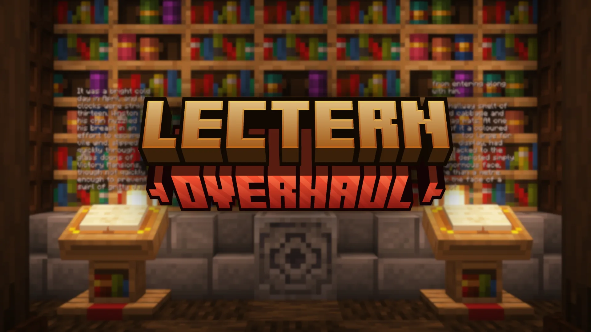 Логотип модификации Lectern Overhaul с изображением книжной подставки из Minecraft.