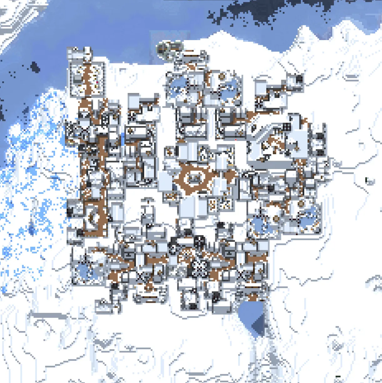 Заснеженная деревня в Minecraft.