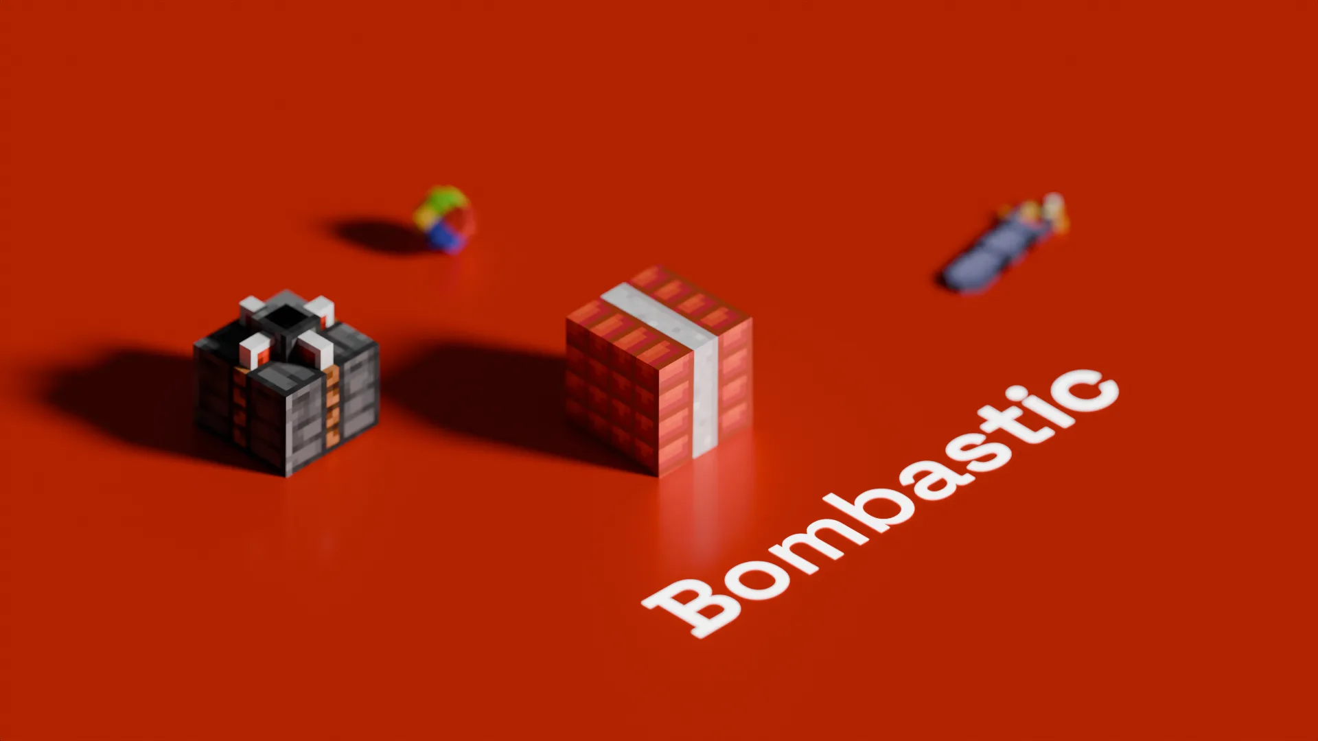 Игровые предметы из мода Bombastic на красном фоне.
