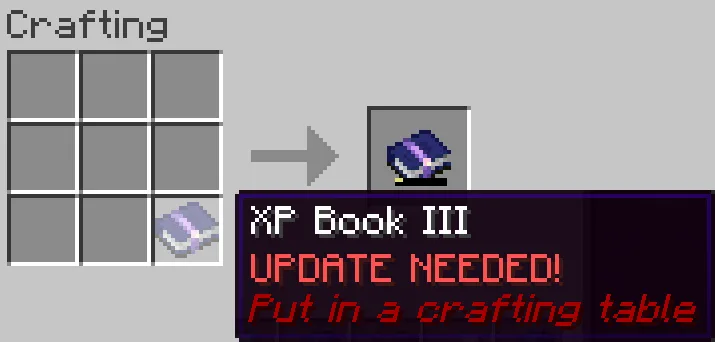 Предмет XP Book для переноса опыта, уведомляющий об удалении уровней II и III.