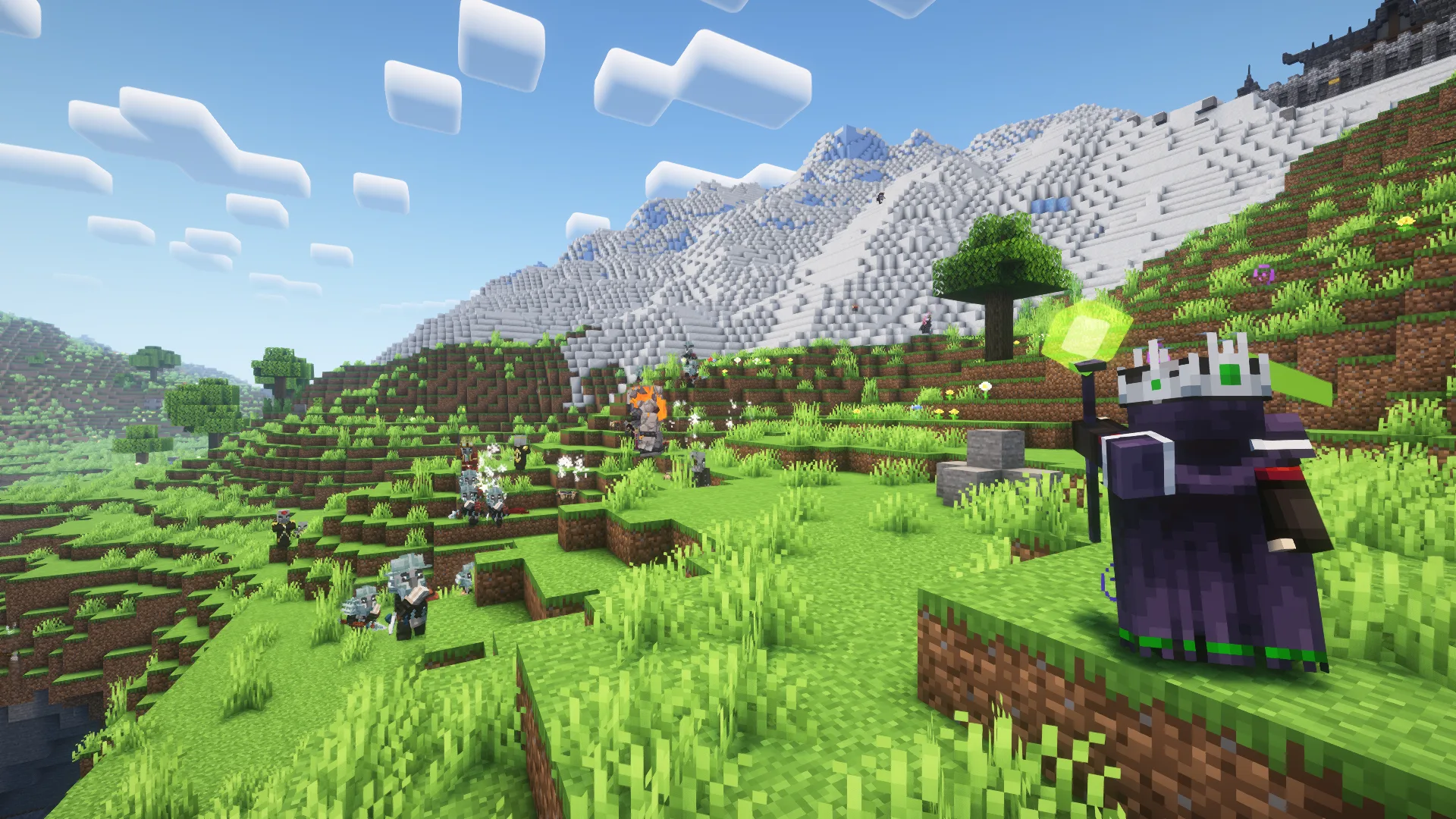 Скриншот из мода Goety: группа разбойников (илладжеров) идет в атаку.