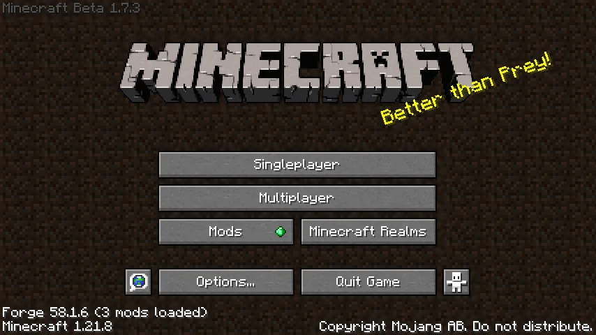 Главное меню Minecraft с текстурами ресурс-пака Default Beta.