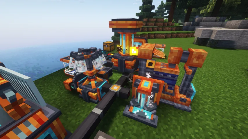 Базовая производственная линия с механизмами для переработки руды в моде Oritech.