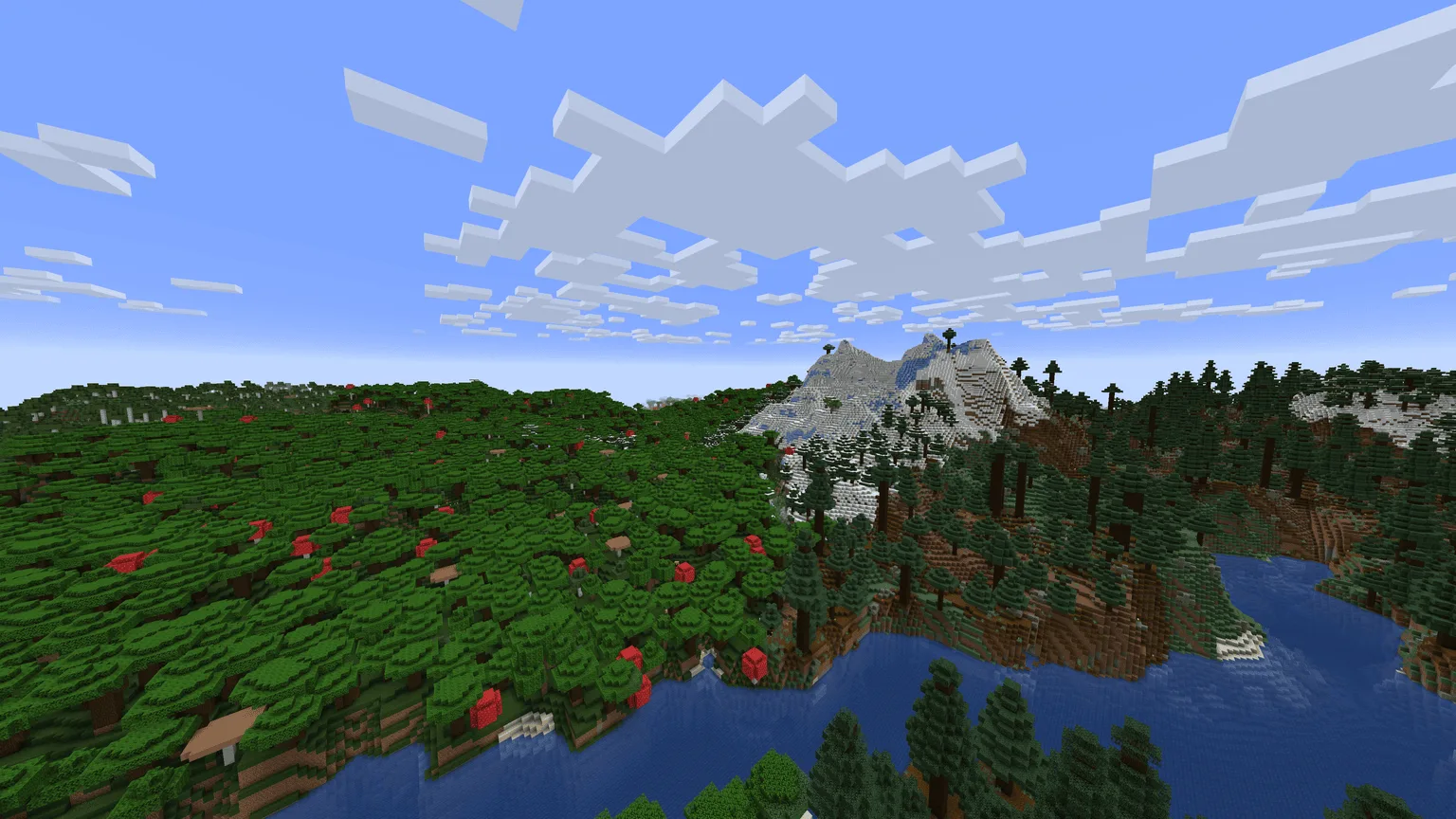 Лес и гора в Minecraft без шейдеров.