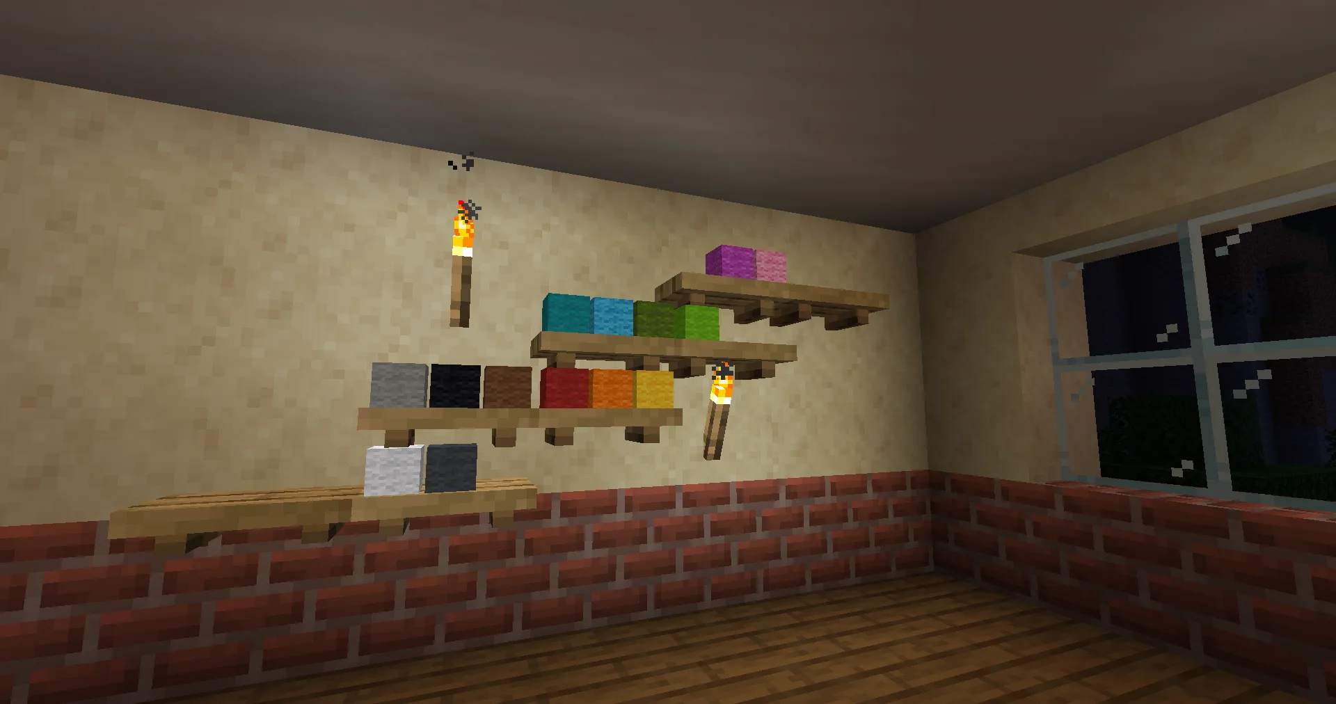 Скриншот мода PolyDecorations: декоративные полки с предметами.