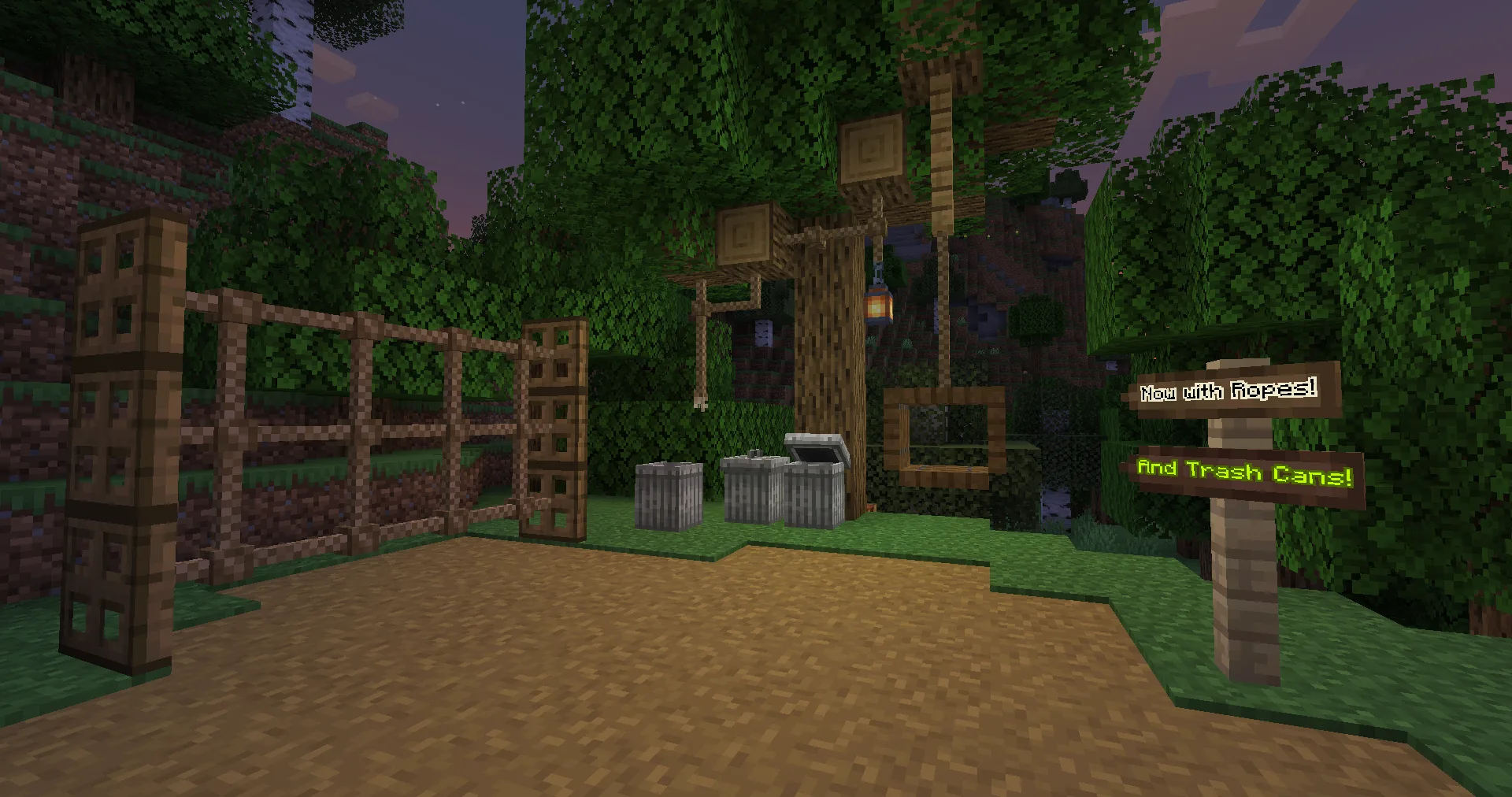 Скриншот мода PolyDecorations: декоративные веревки и мусорные баки.